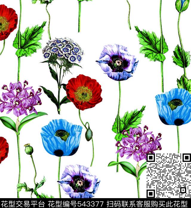 手绘花卉花卉粟子花数码印花华亿平台下载（图片编号: 543377） - 瓦栏（Walan）