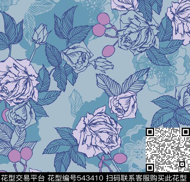 玫瑰叶子服装传统印花华亿平台下载（图片编号: 543410） - 瓦栏（Walan）