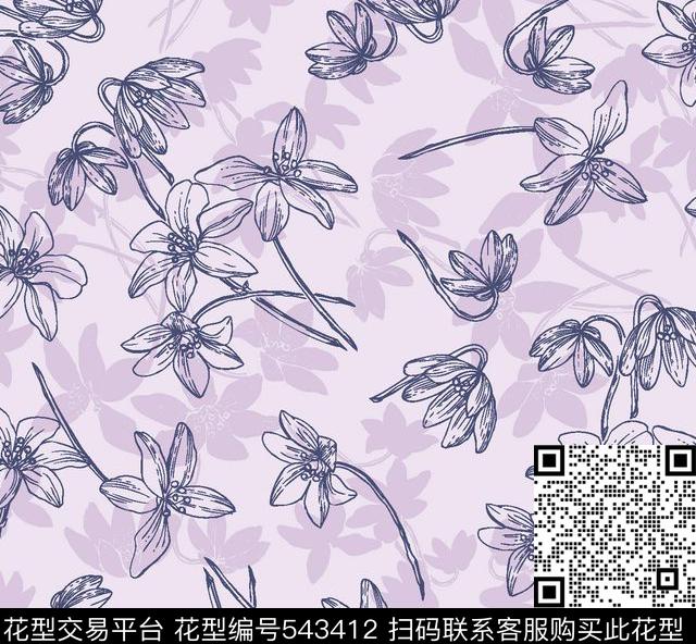 花卉叶子服装传统印花华亿平台下载（图片编号: 543412） - 瓦栏（Walan）