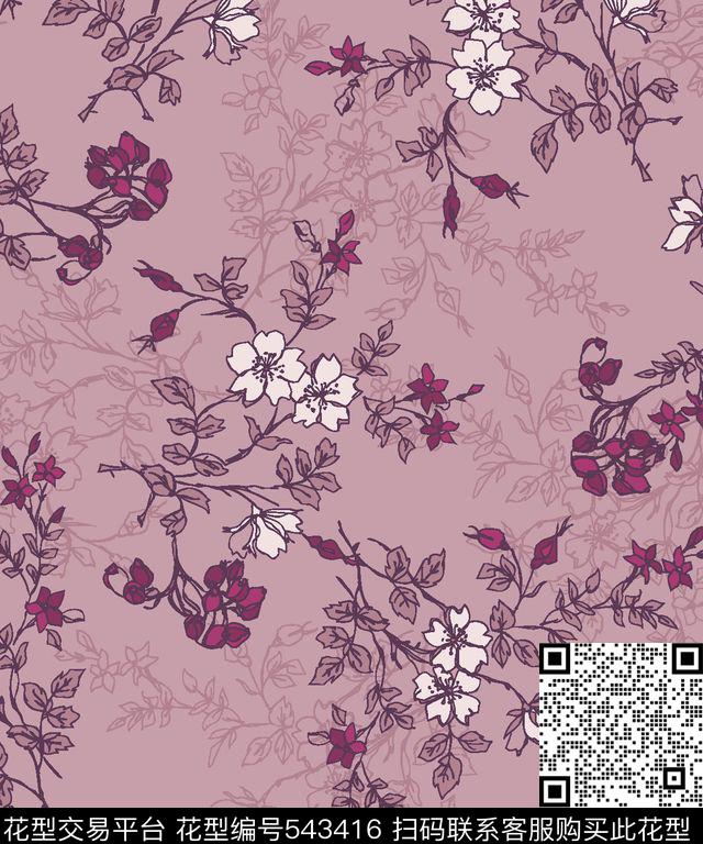 花朵叶子服装传统印花华亿平台下载（图片编号: 543416） - 瓦栏（Walan）