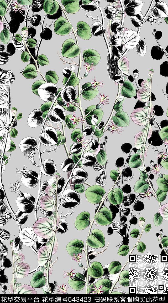 枝干树枝植物数码印花华亿平台下载（图片编号: 543423） - 瓦栏（Walan）