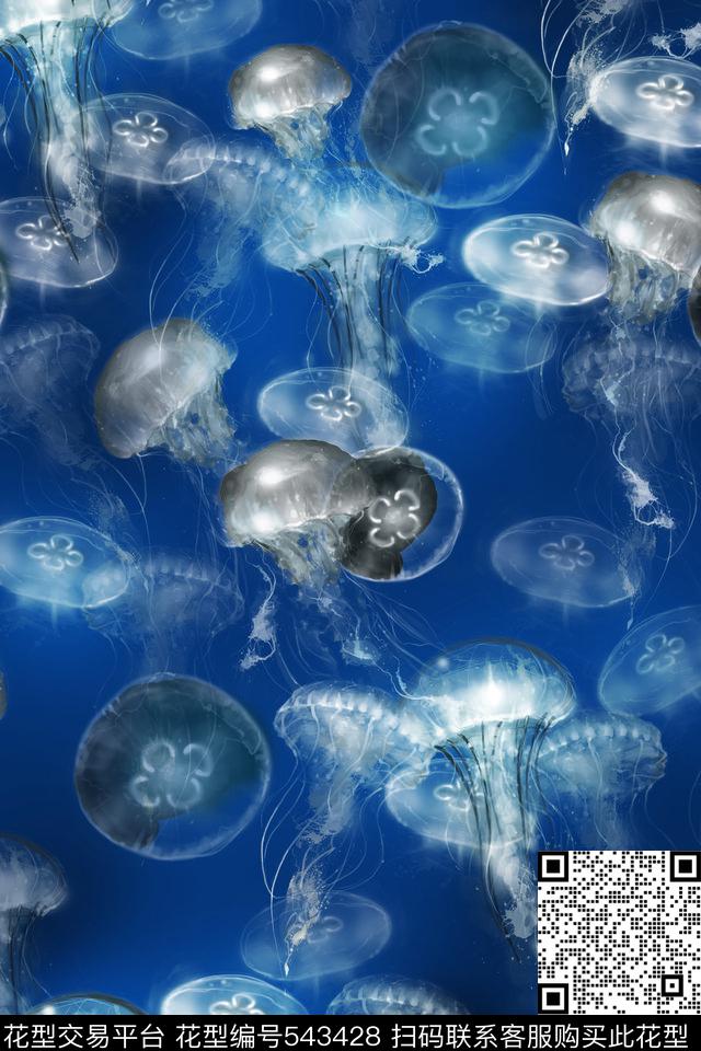 流行时尚水母海洋数码印花华亿平台下载（图片编号: 543428） - 瓦栏（Walan）