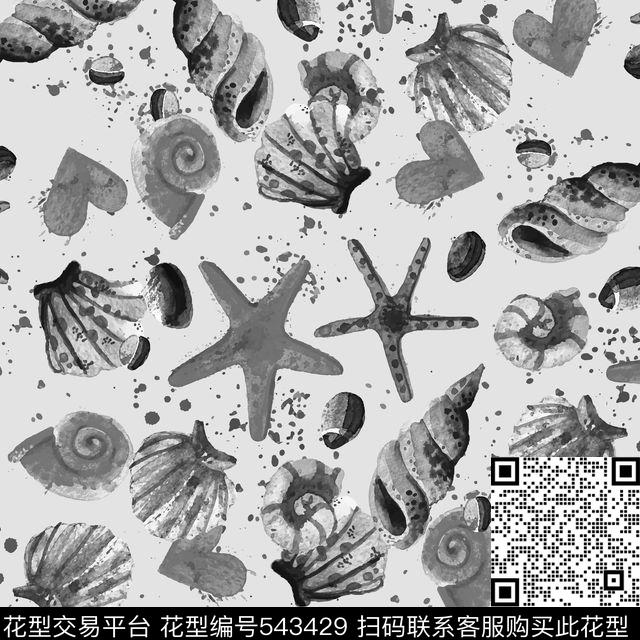 抽象海贝黑灰男装数码印花华亿平台下载（图片编号: 543429） - 瓦栏（Walan）