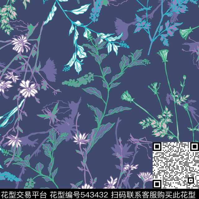 小花树叶服装传统印花华亿平台下载（图片编号: 543432） - 瓦栏（Walan）