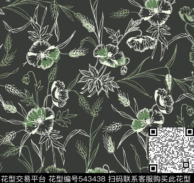 花朵叶子服装传统印花华亿平台下载（图片编号: 543438） - 瓦栏（Walan）