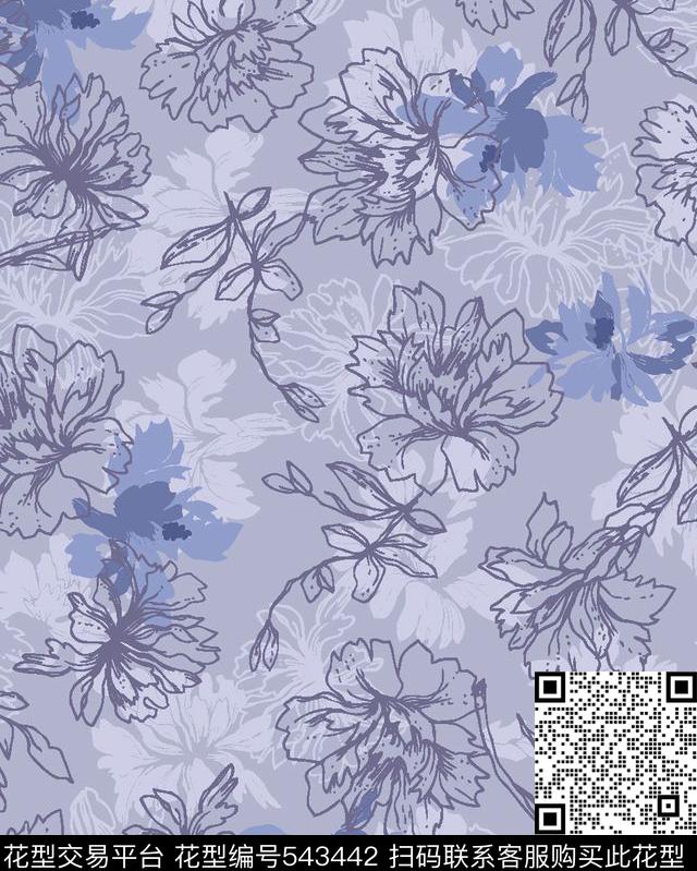 花朵叶子服装传统印花华亿平台下载（图片编号: 543442） - 瓦栏（Walan）