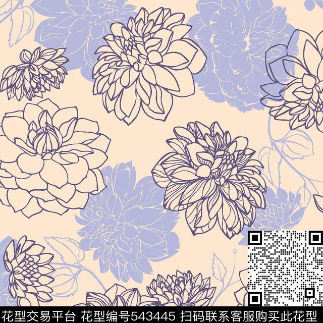 花朵叶子服装传统印花华亿平台下载（图片编号: 543445） - 瓦栏（Walan）