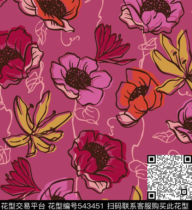 花卉叶子服装传统印花华亿平台下载（图片编号: 543451） - 瓦栏（Walan）