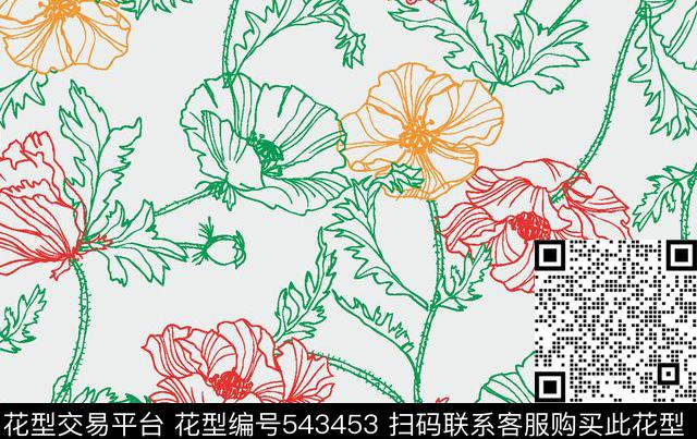 花朵线条服装传统印花华亿平台下载（图片编号: 543453） - 瓦栏（Walan）