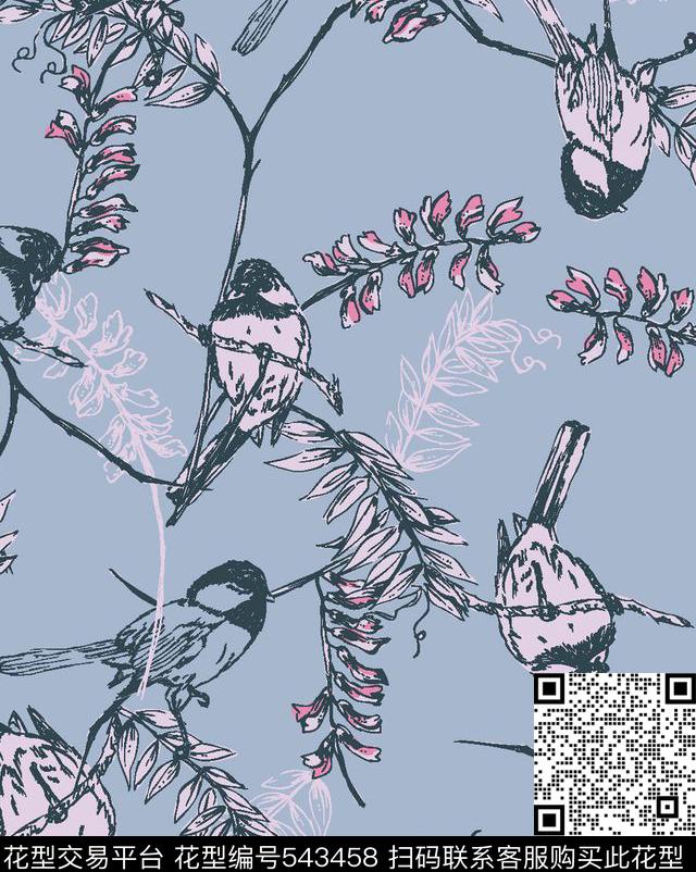 动物小鸟花卉传统印花华亿平台下载（图片编号: 543458） - 瓦栏（Walan）
