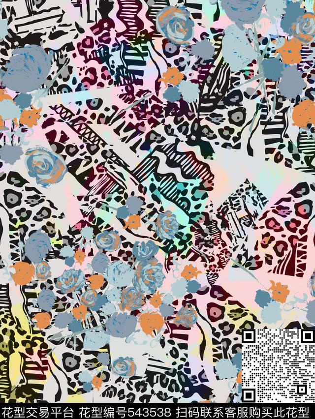动物纹理花卉拼接数码印花华亿平台下载（图片编号: 543538） - 瓦栏（Walan）