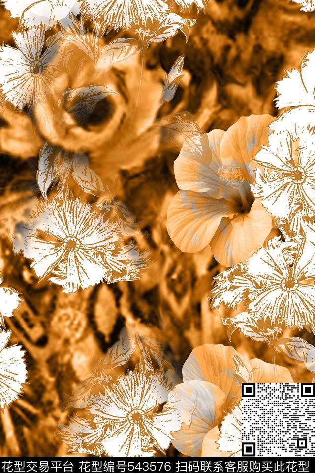 大气时尚花朵炫彩抽象数码印花华亿平台下载（图片编号: 543576） - 瓦栏（Walan）