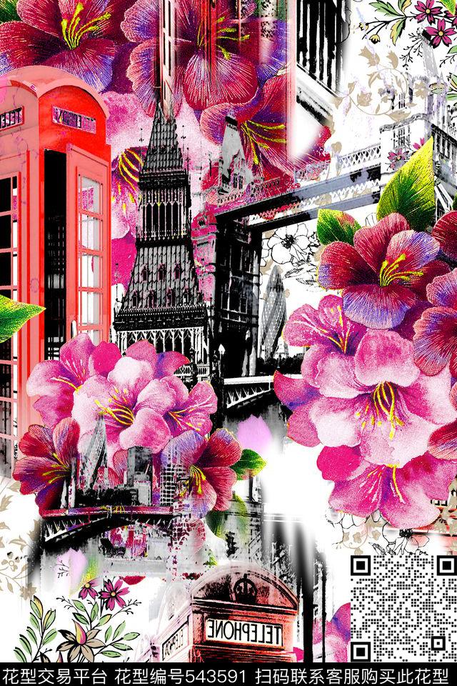 民族风手绘刺绣花卉拼贴欧式建筑欧美流行时尚数码印花华亿平台下载（图片编号: 543591） - 瓦栏（Walan）