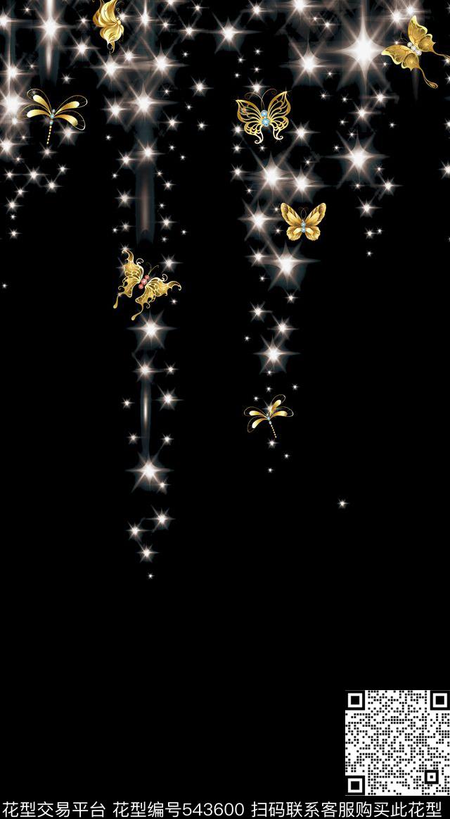 独幅黑底蝴蝶数码印花华亿平台下载（图片编号: 543600） - 瓦栏（Walan）