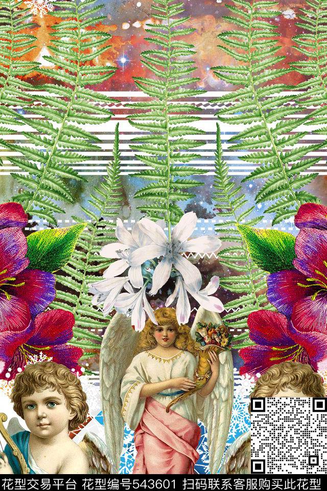 MAX-定位欧美民族风手绘树叶星空刺绣天使花卉数码印花华亿平台下载（图片编号: 543601） - 瓦栏（Walan）