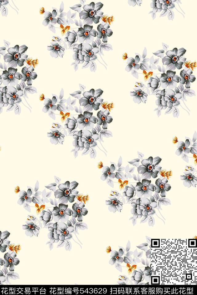 简洁数码花卉素雅数码印花华亿平台下载（图片编号: 543629） - 瓦栏（Walan）