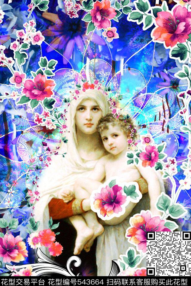 MAX-定位欧美民族风手绘头像油画幻彩花卉数码印花华亿平台下载（图片编号: 543664） - 瓦栏（Walan）