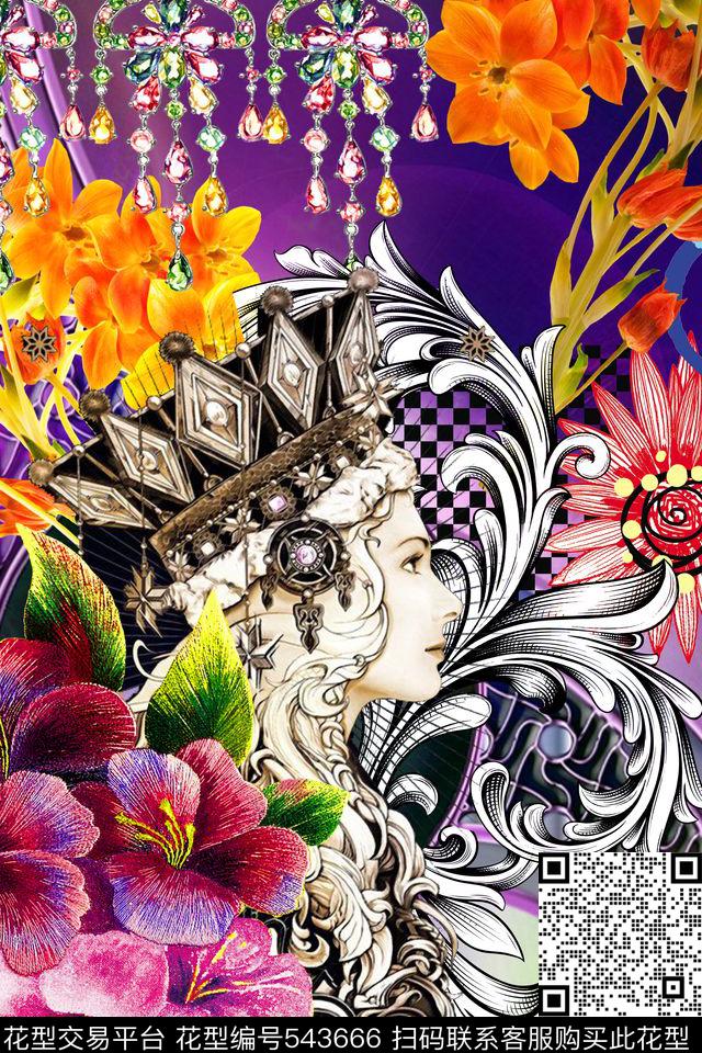 MAX-定位欧美民族风手绘刺绣扑克脸头像欧美流行时尚数码印花华亿平台下载（图片编号: 543666） - 瓦栏（Walan）