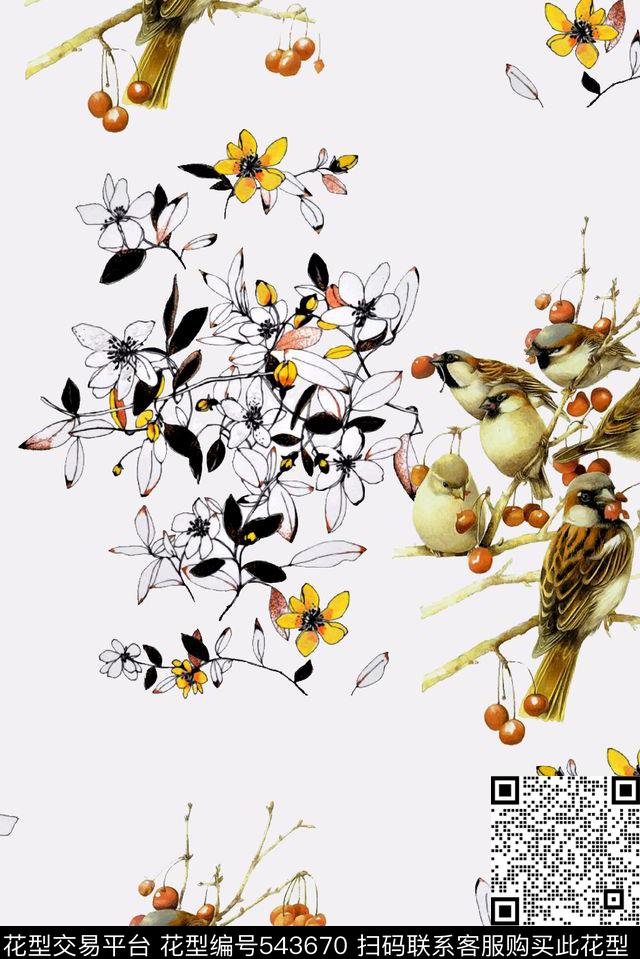 服装设计花鸟中国风数码印花华亿平台下载（图片编号: 543670） - 瓦栏（Walan）