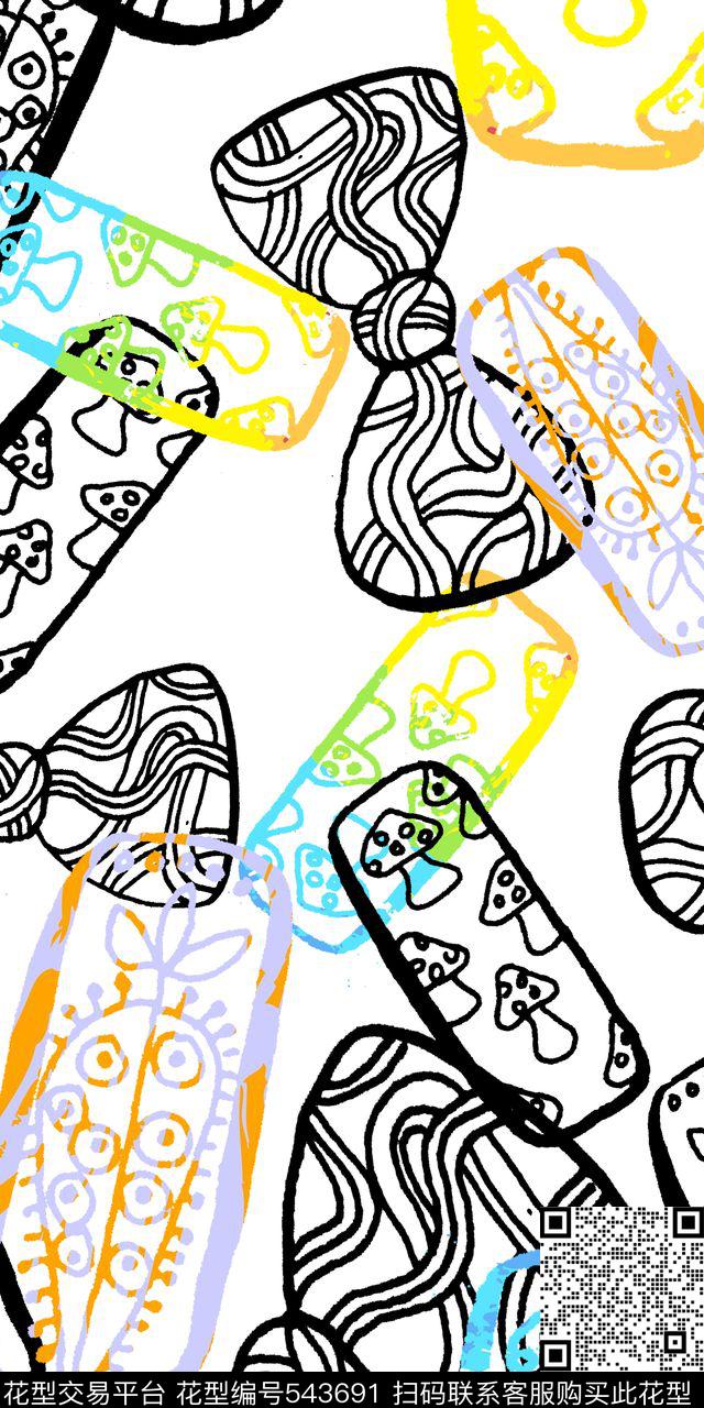 黑白随心卡通传统印花华亿平台下载（图片编号: 543691） - 瓦栏（Walan）