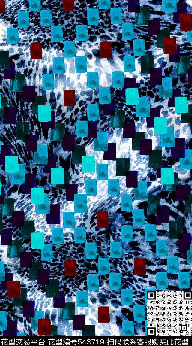 抽象几何拼块豹纹底数码印花华亿平台下载（图片编号: 543719） - 瓦栏（Walan）