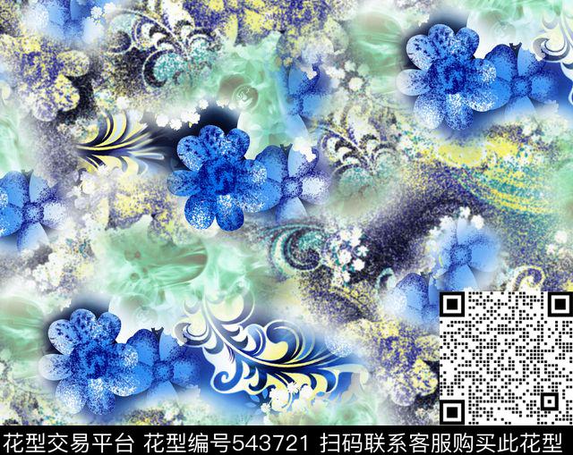 抽象花卉数码花数码印花华亿平台下载（图片编号: 543721） - 瓦栏（Walan）
