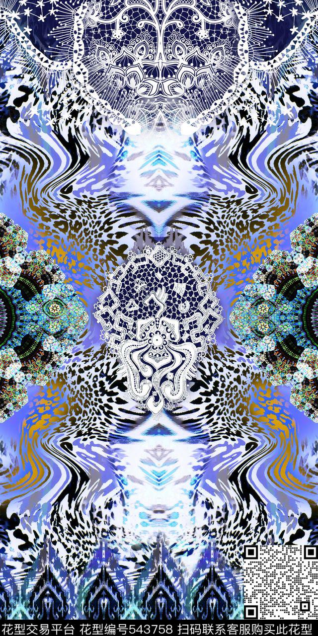 时尚蕾丝豹纹数码印花华亿平台下载（图片编号: 543758） - 瓦栏（Walan）