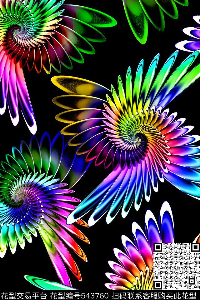 时尚光影羽毛数码印花华亿平台下载（图片编号: 543760） - 瓦栏（Walan）