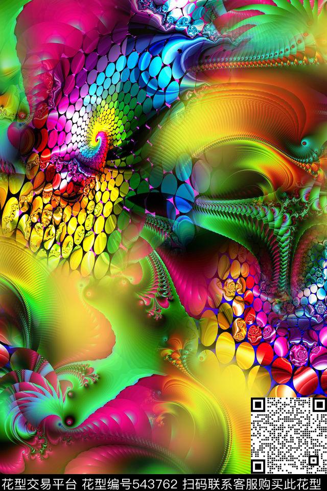 抽象光影分形数码印花华亿平台下载（图片编号: 543762） - 瓦栏（Walan）