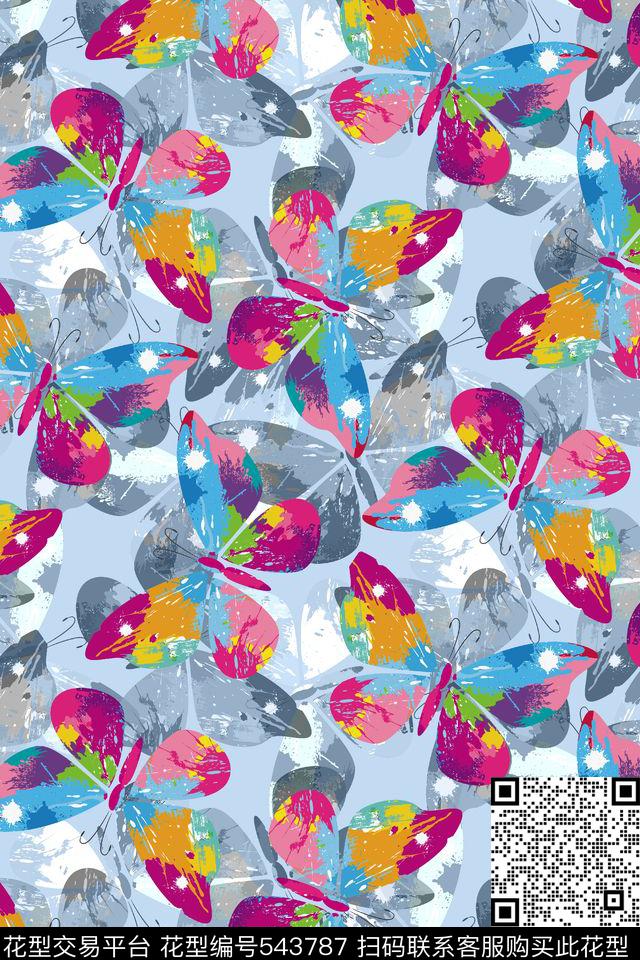 蝴蝶衬衫裙子飞蛾数码印花华亿平台下载（图片编号: 543787） - 瓦栏（Walan）