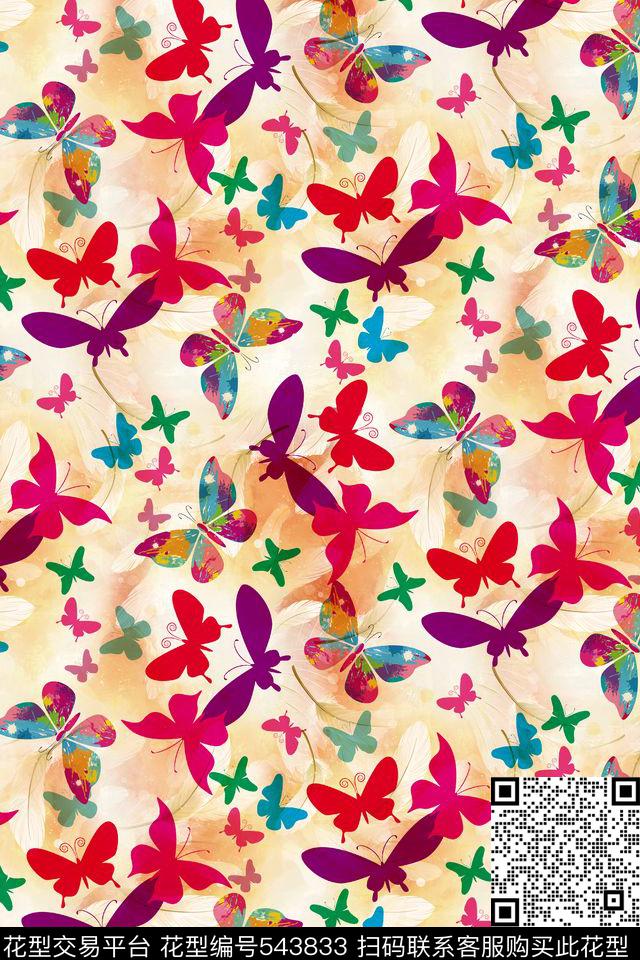 休闲风飞蛾鸟毛数码印花华亿平台下载（图片编号: 543833） - 瓦栏（Walan）