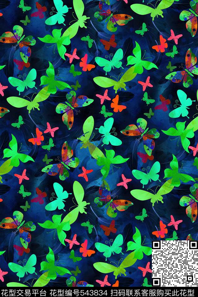 休闲风飞蛾鸟毛数码印花华亿平台下载（图片编号: 543834） - 瓦栏（Walan）