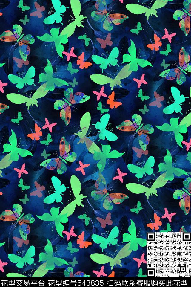 休闲风飞蛾鸟毛数码印花华亿平台下载（图片编号: 543835） - 瓦栏（Walan）