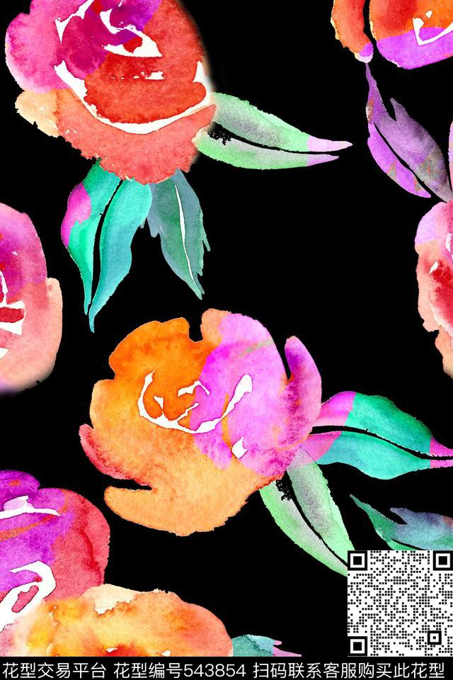 花卉渐变女装数码印花华亿平台下载（图片编号: 543854） - 瓦栏（Walan）