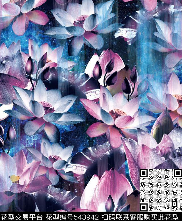 彩花彩色荷花荷花数码印花华亿平台下载（图片编号: 543942） - 瓦栏（Walan）