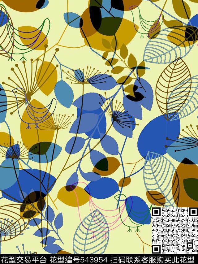 休闲花卉树叶叶子传统印花华亿平台下载（图片编号: 543954） - 瓦栏（Walan）