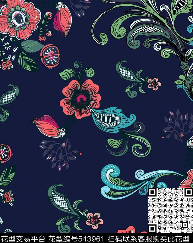 休闲花卉花纹传统印花华亿平台下载（图片编号: 543961） - 瓦栏（Walan）