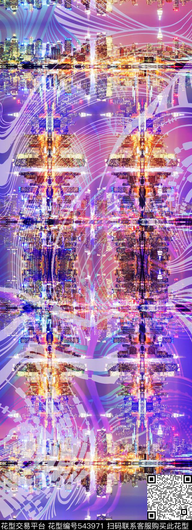 抽象建筑丝巾长巾城市夜景曼哈顿数码印花华亿平台下载（图片编号: 543971） - 瓦栏（Walan）