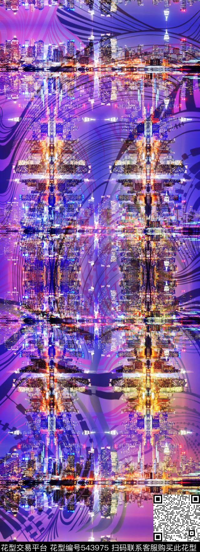 抽象建筑丝巾长巾城市夜景曼哈顿数码印花华亿平台下载（图片编号: 543975） - 瓦栏（Walan）