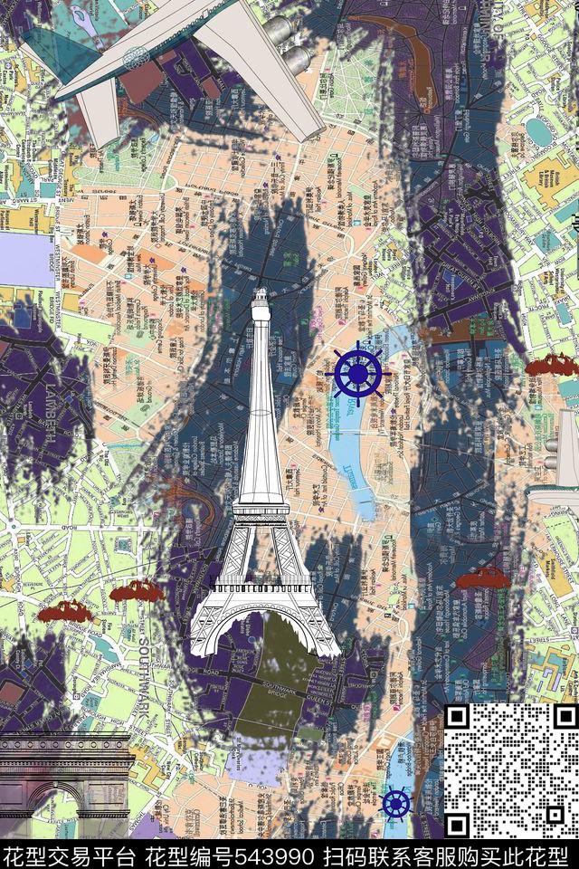 建筑笔触地图数码印花华亿平台下载（图片编号: 543990） - 瓦栏（Walan）