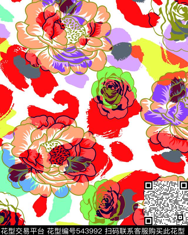 花朵花卉线条花朵传统印花华亿平台下载（图片编号: 543992） - 瓦栏（Walan）
