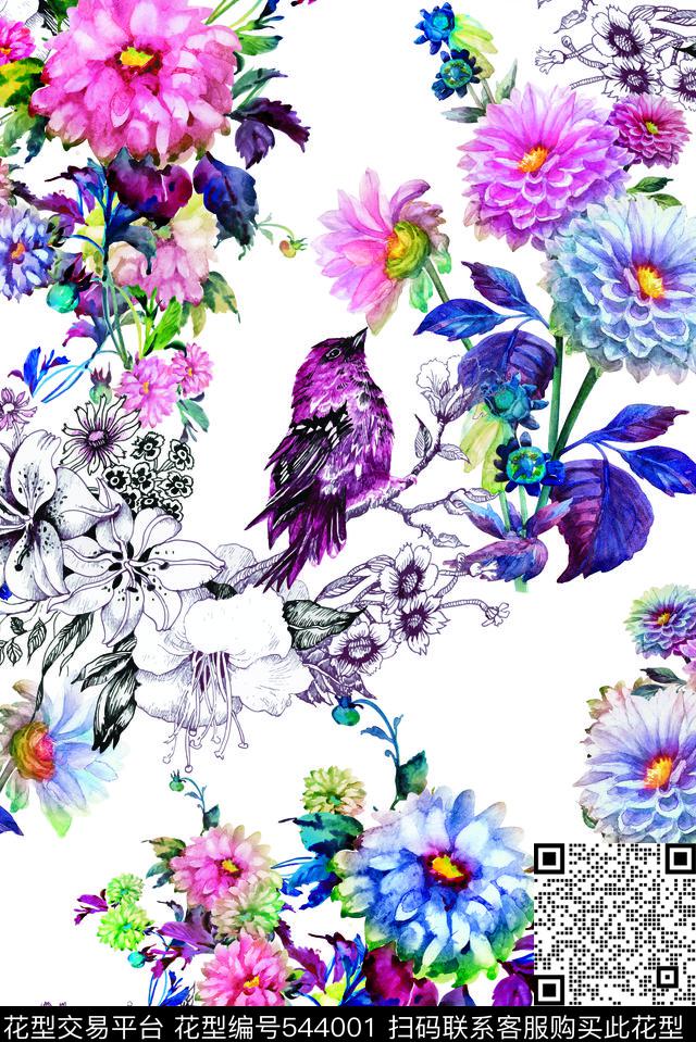 花卉鸟数码印花华亿平台下载（图片编号: 544001） - 瓦栏（Walan）