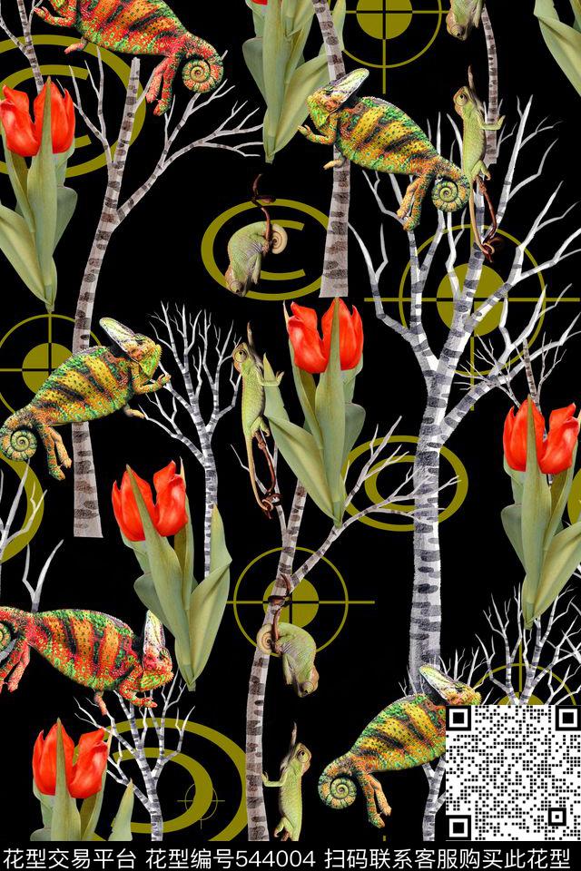 流行时尚白桦郁金香数码印花华亿平台下载（图片编号: 544004） - 瓦栏（Walan）