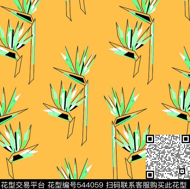 手绘花卉天堂鸟传统印花华亿平台下载（图片编号: 544059） - 瓦栏（Walan）