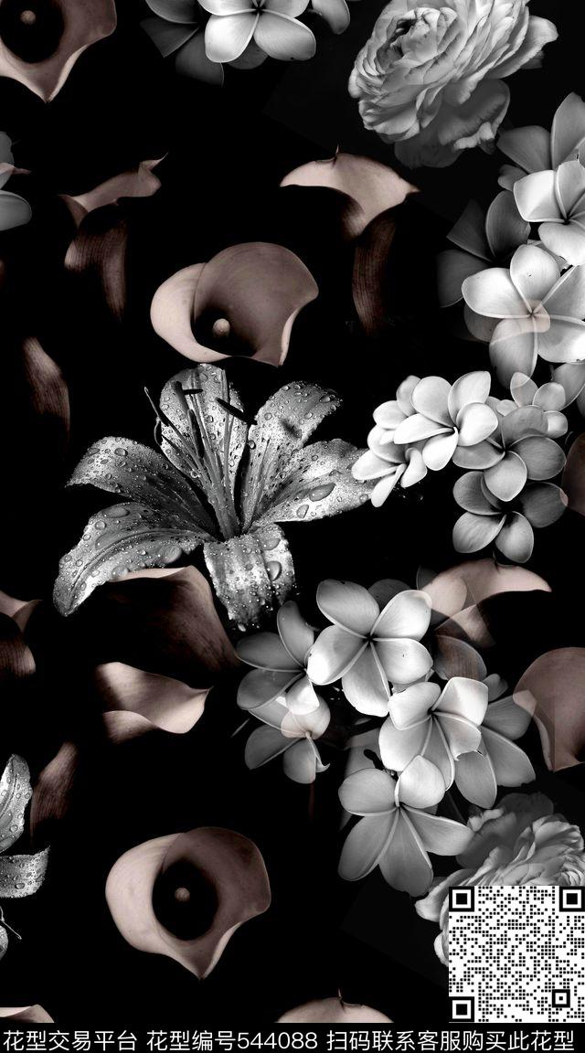 时尚复古黑白数码印花华亿平台下载（图片编号: 544088） - 瓦栏（Walan）