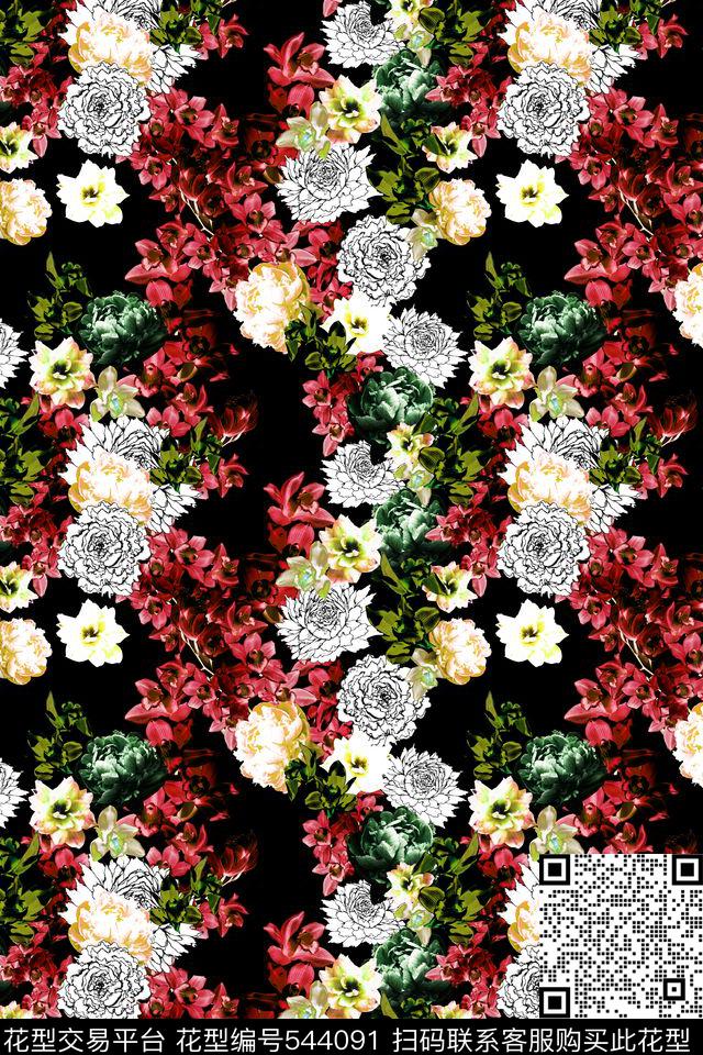 抽象炫彩花卉小碎花大牌女装女士连衣裙女士休闲衬衫数码印花华亿平台下载（图片编号: 544091） - 瓦栏（Walan）