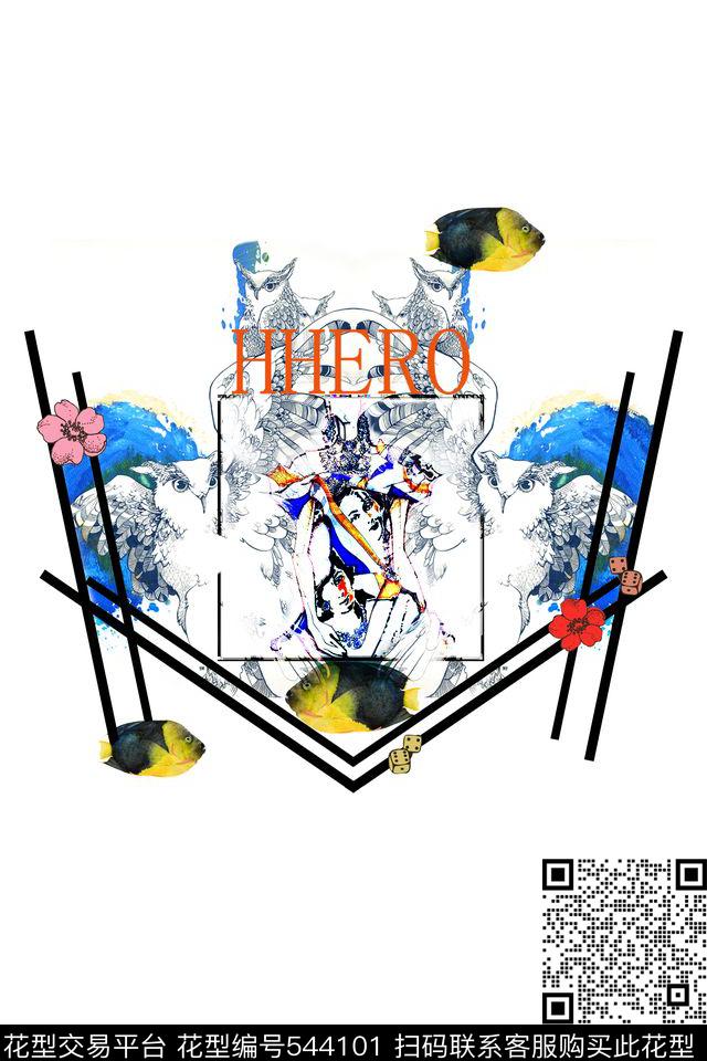 流行猫头鹰花数码印花华亿平台下载（图片编号: 544101） - 瓦栏（Walan）