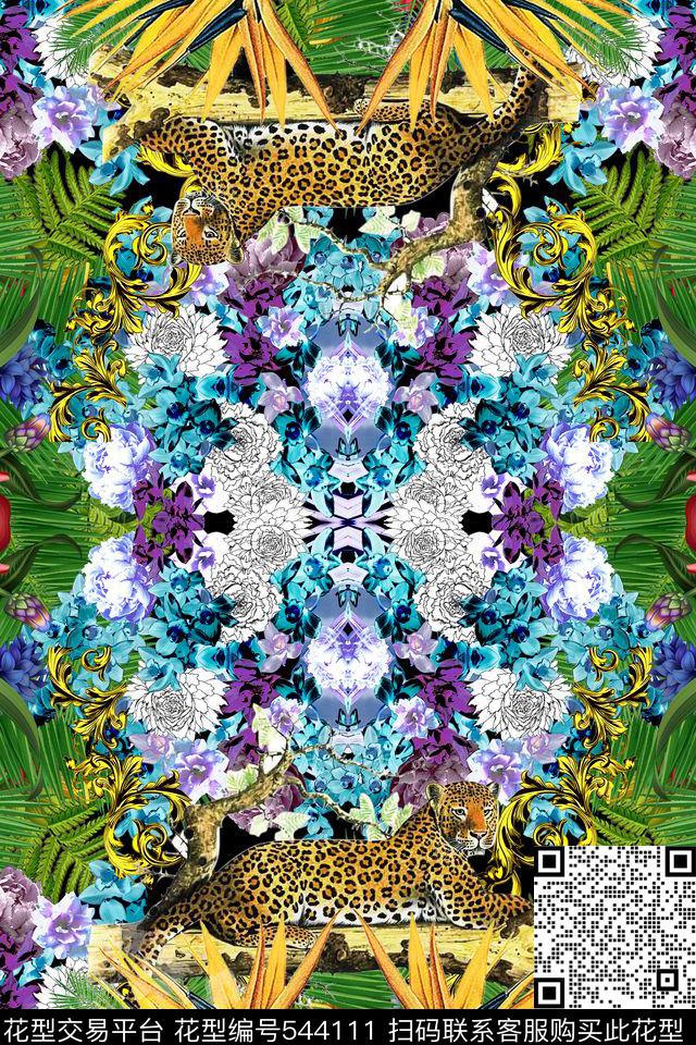 大牌女装定位图案热带风情热带植物棕榈也花卉动物纹抽象花卉数码印花华亿平台下载（图片编号: 544111） - 瓦栏（Walan）