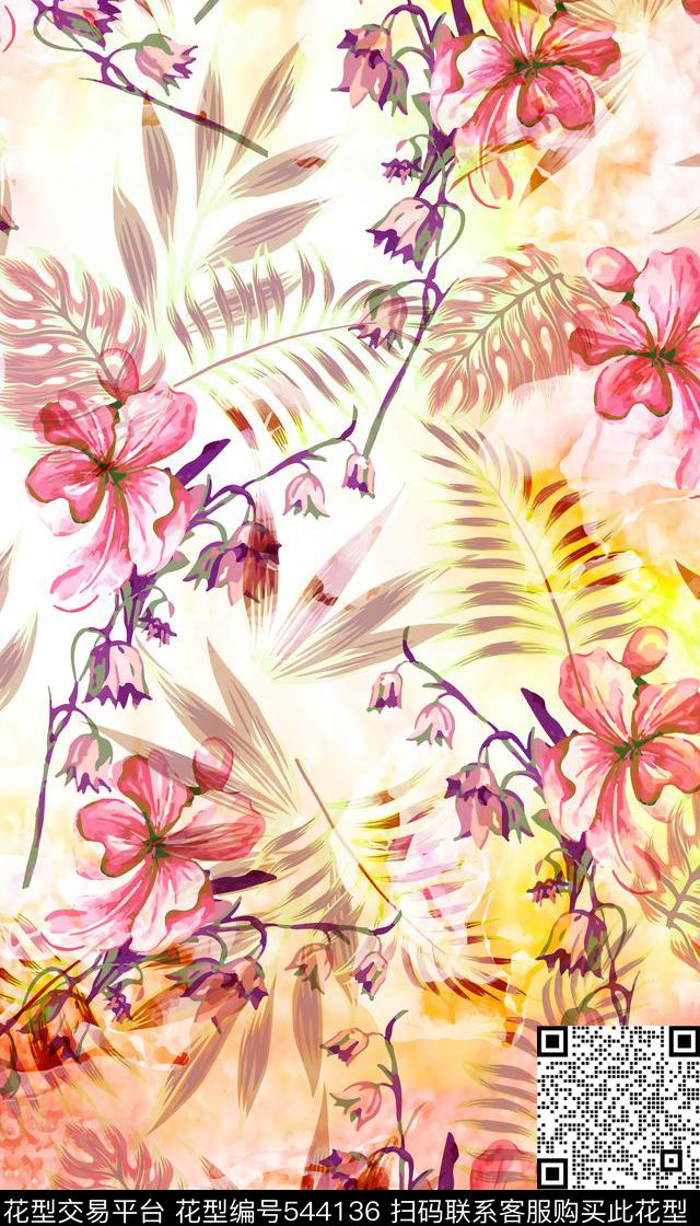 花卉水彩植物花卉数码印花华亿平台下载（图片编号: 544136） - 瓦栏（Walan）