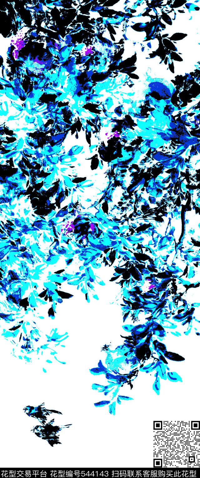 彩绘水彩花卉水墨数码印花华亿平台下载（图片编号: 544143） - 瓦栏（Walan）